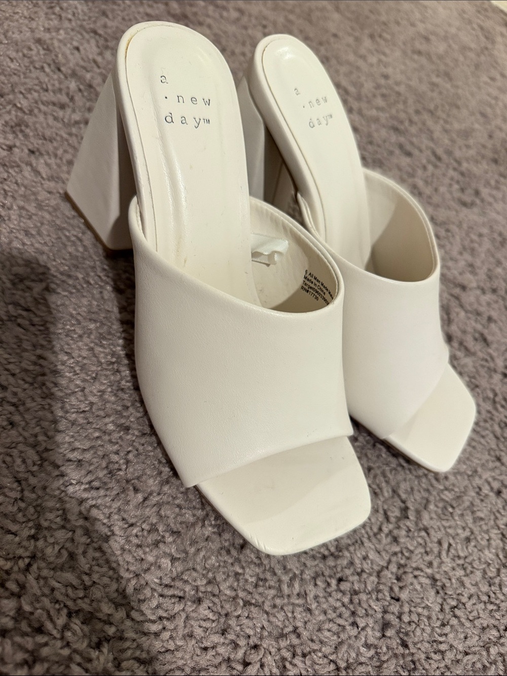a new day White Square Toe Block Heel Mules